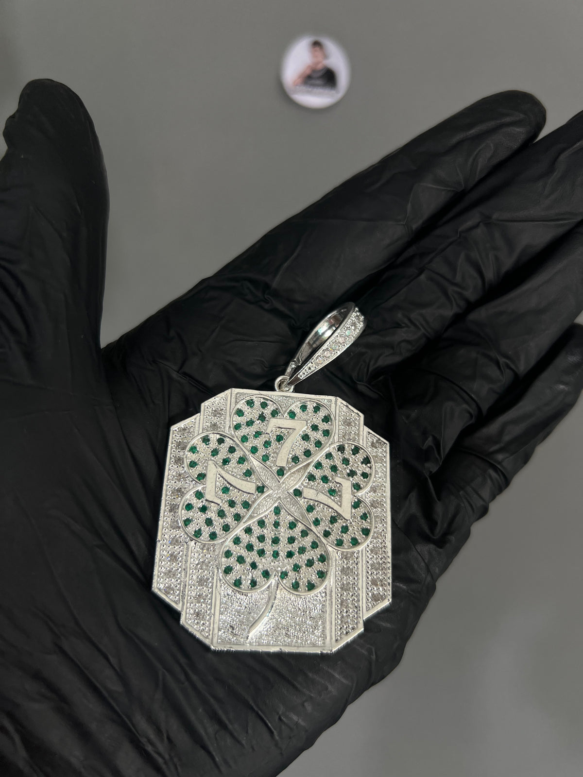 Pingente - Trevo de 4 Folhas Cravejado 777 | Prata Mista 28