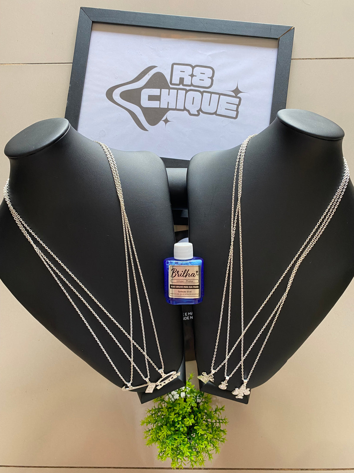 6 Correntes 3MM Cartie / 6 Pingentes + Limpa Pratas (Brinde) (Kit 133)