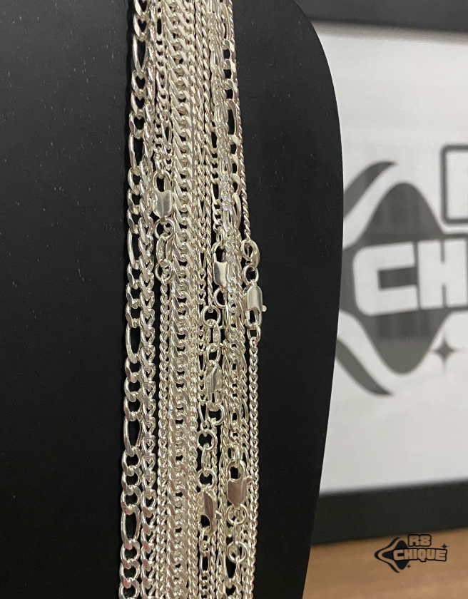 Kit Revenda | 10 Corrente de 3MM / 5 de 5MM 3X1, 1X1, ELO. / 70CM (Kit 41)