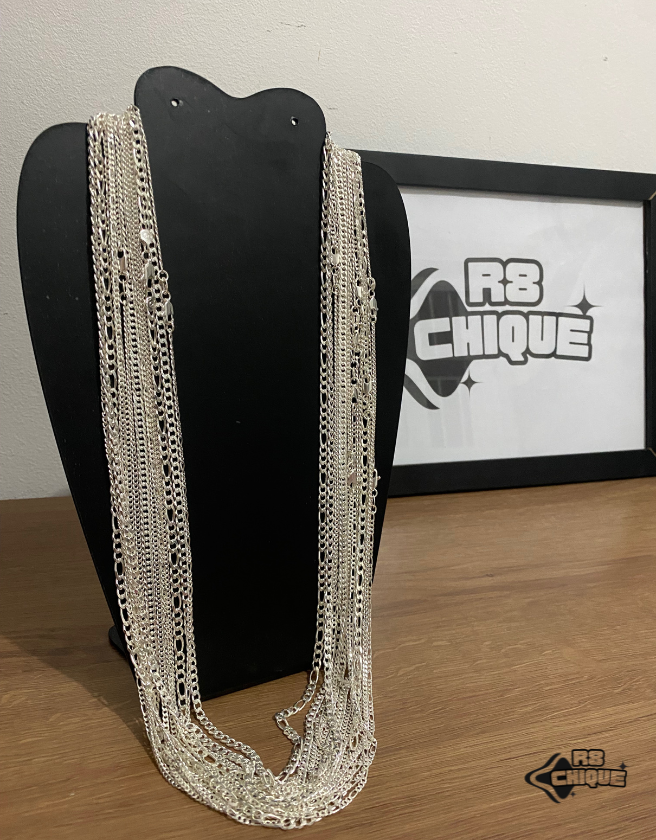 Kit Revenda | 10 Corrente de 3MM / 5 de 5MM 3X1, 1X1, ELO. / 70CM (Kit 41)