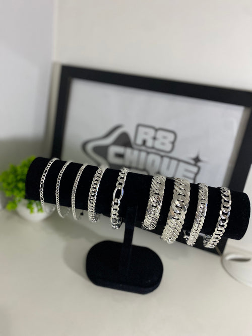 Kit Revenda | 3 Pulseira 4MM: Elo e 3x1 e 1x1 / 2 Pulseira 10MM: Elo e 3x1 / 2 Pulseira 12MM (ITALIANA): Elo e 1x1 / 1 de 17MM: EloTriplo / 1 de 20MM: Elo (Kit 120)
