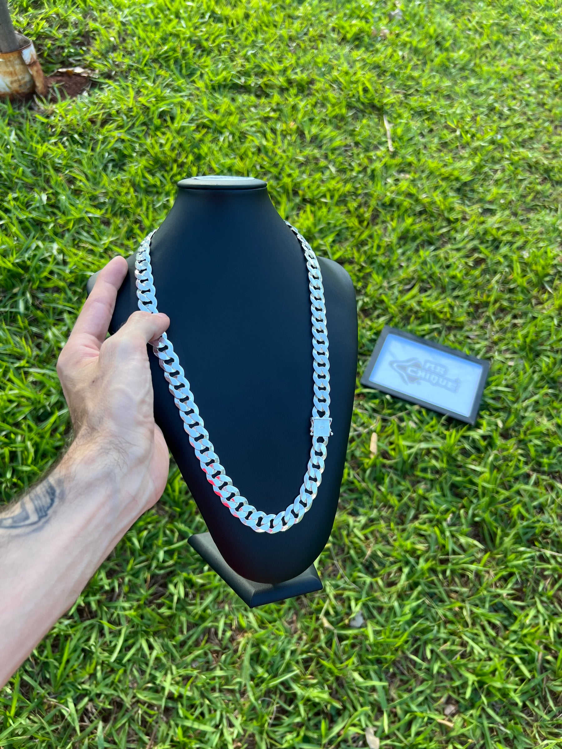 Corrente Prata Mista 1x1 - 15MM/70CM (ITALIANA)