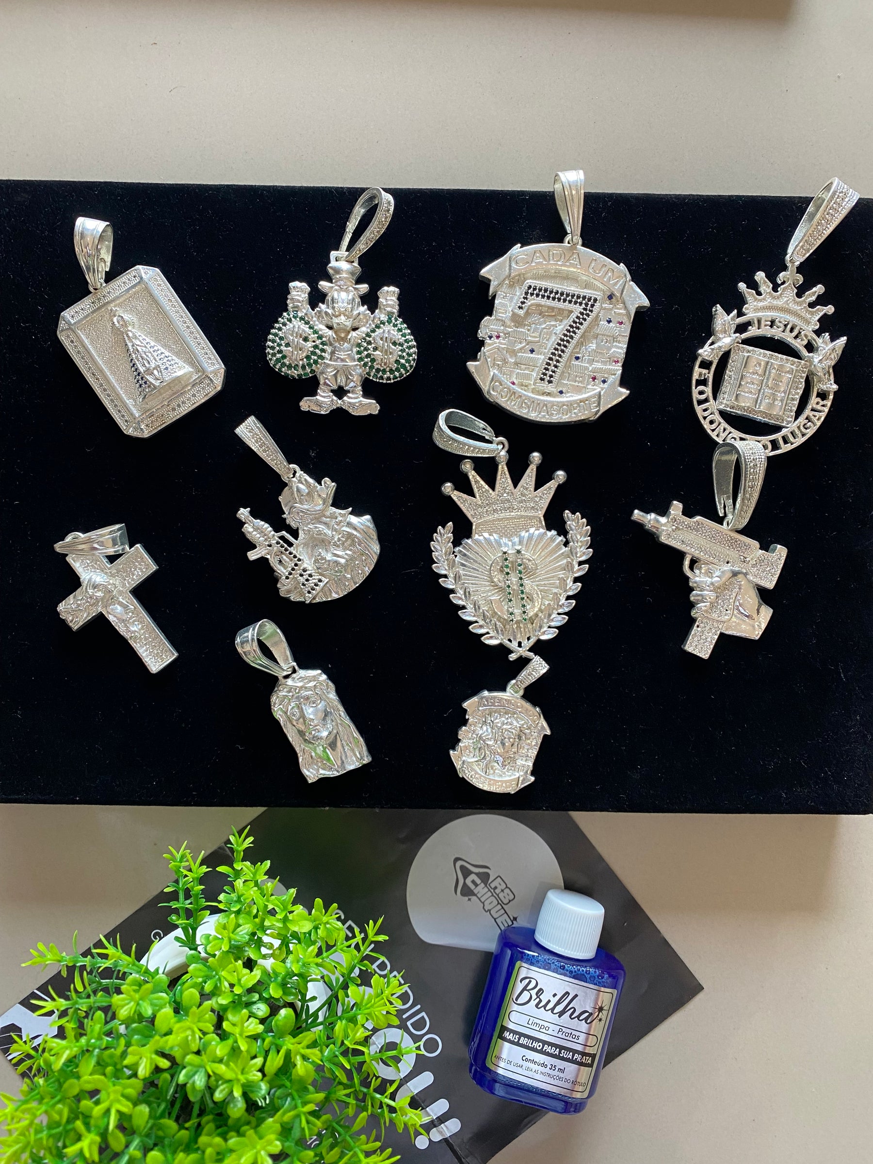 10 Pingentes Nacional + Limpa Pratas (Brinde) (Kit 139)