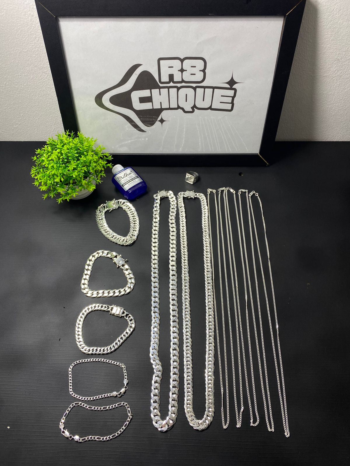 Kit Revenda | 6 Correntes: 2 - 13MM (Laminada) / 5 - 3MM / 5 Pulseiras: 1 - 17MM / 1 - 13MM 1x1/ 1 - 8MM Elo / 2 - 3MM (Kit 119)