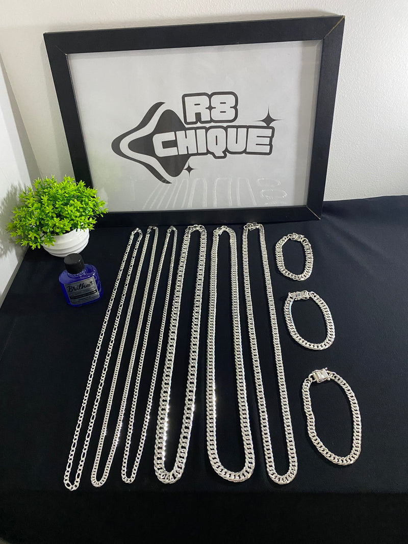 Kit Revenda |  6 Correntes + 3 Pulseiras / Limpa Pratas (BRINDE) (Kit 79)