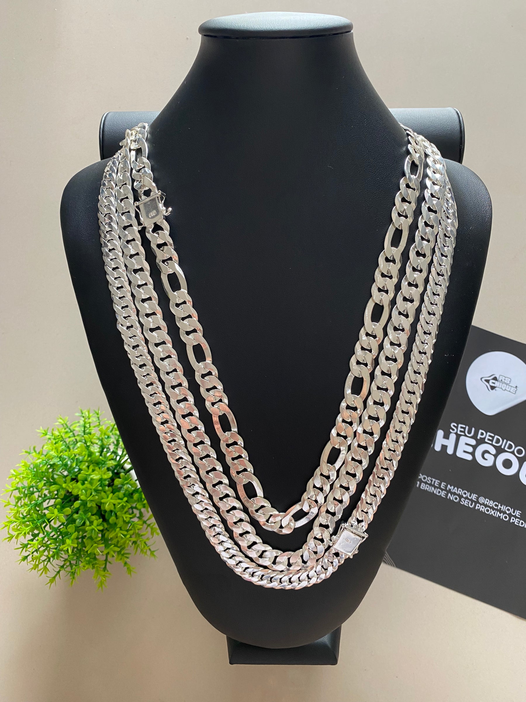 Kit Revenda | 3 Correntes 13MM /70CM Modelo Italiana - 3x1 / 1x1 / EloDuplo (Kit 4)