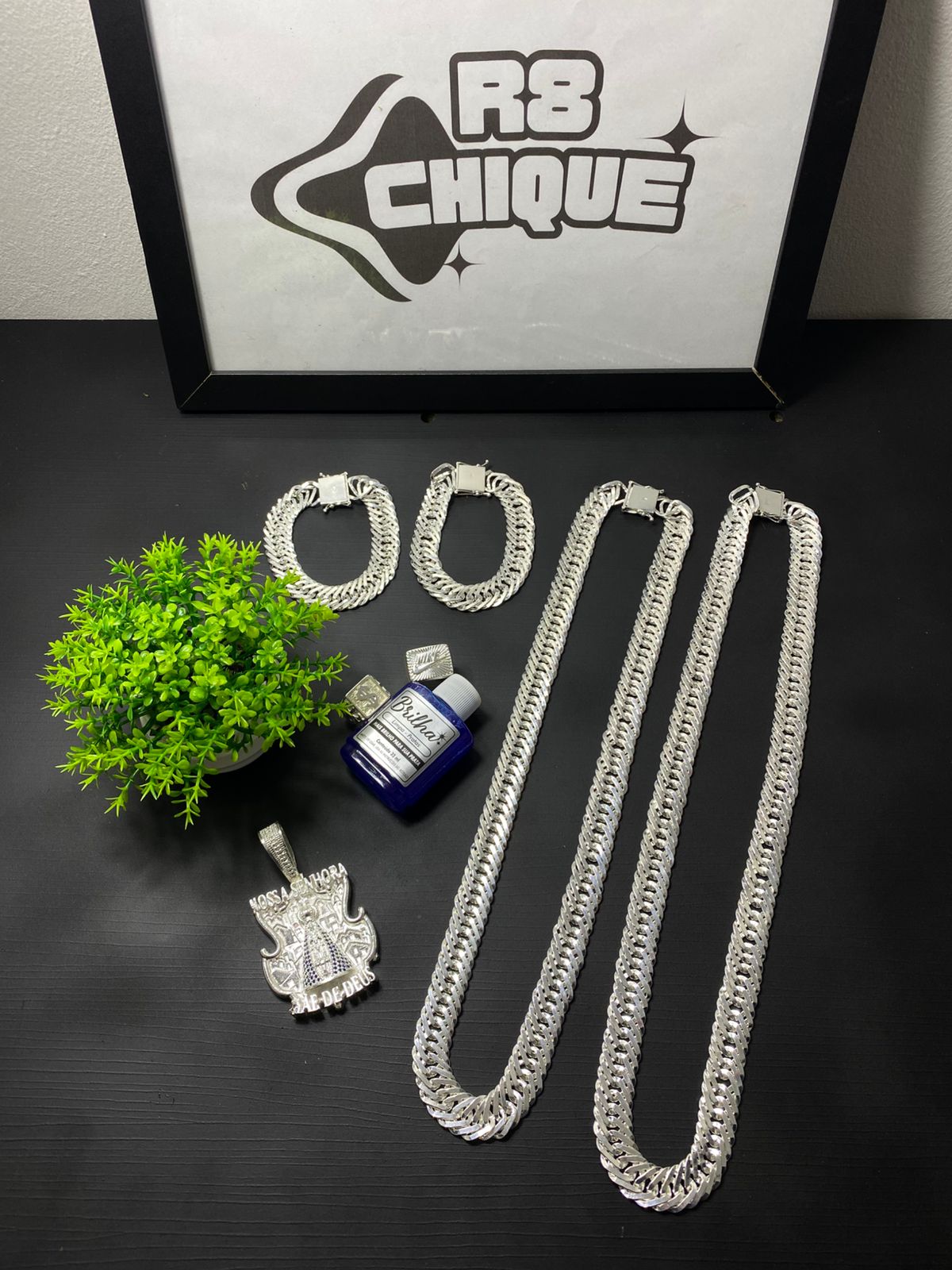 Kit Revenda | 2 Conjuntos 17MM / 1 Pingente / 2 Dedeiras + Limpa Pratas (BRINDE) (Kit 107)