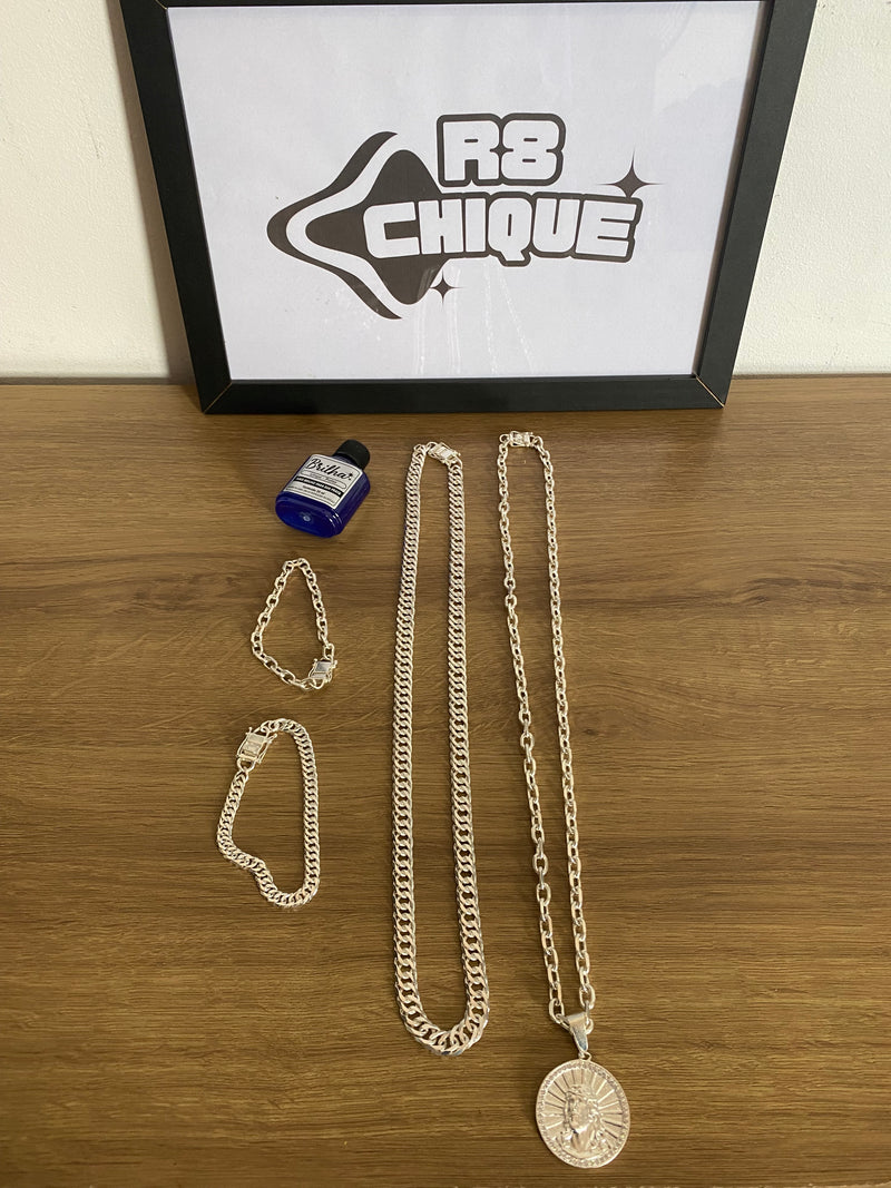 Kit Revenda | 2 Correntes + 2 Pulseiras / Limpa Pratas (Kit 49)