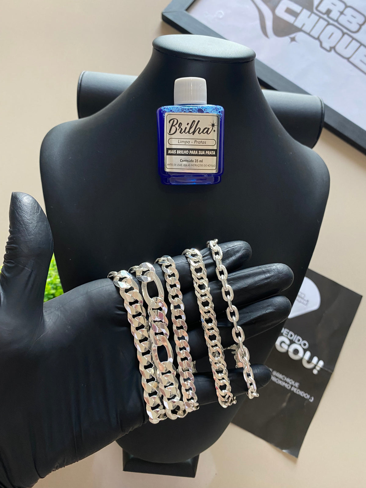 4 Pulseiras + Limpa Pratas (Brinde) - 2 de 13MM Italiana: 1x1 e 3x1 / 2 de 8MM: EloDuplo e Cartie / 1 de 10MM: 1x1 Laminada (Kit 126)