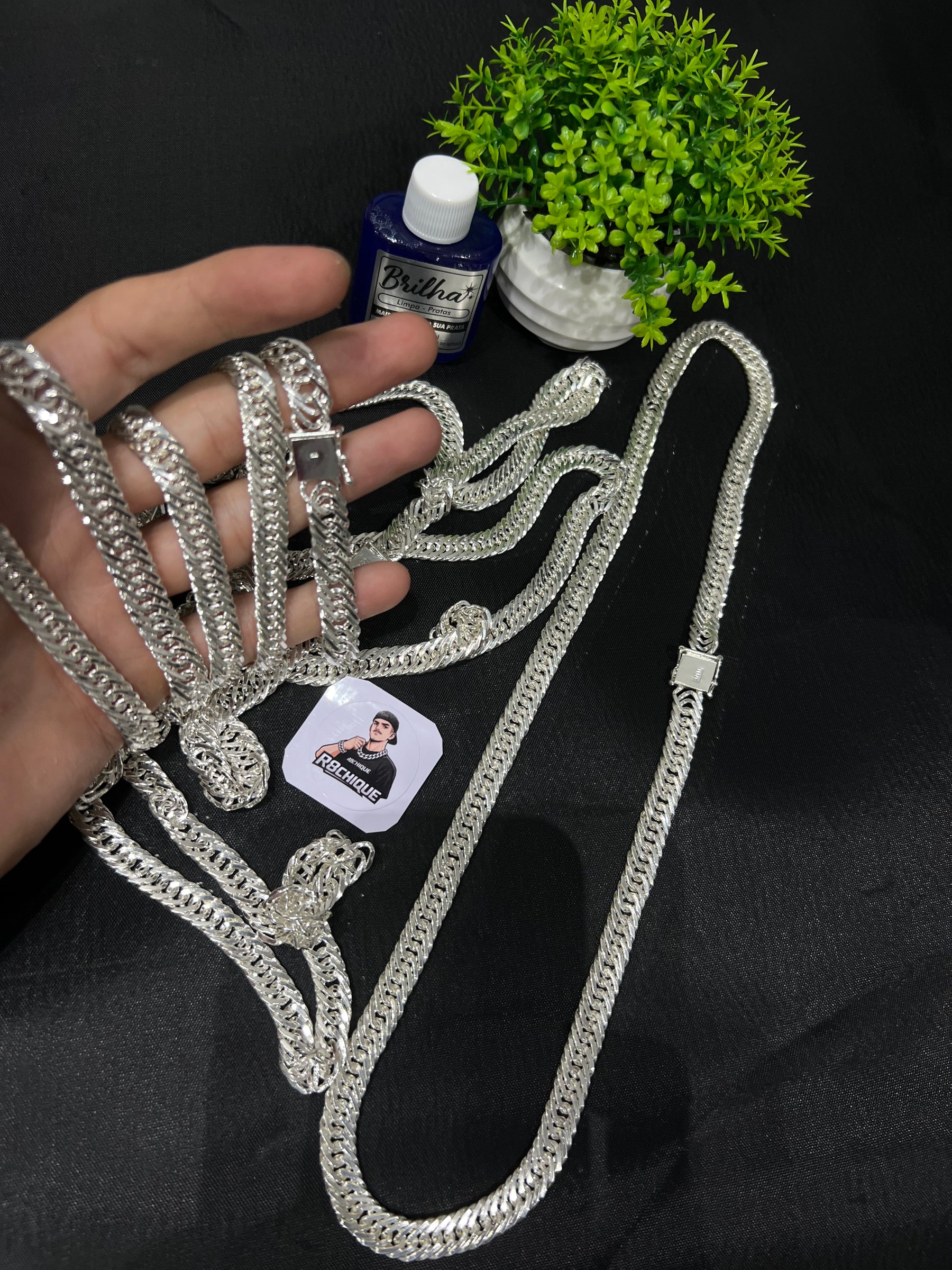 Corrente Prata Mista 10MM / 70CM - EloTriplo