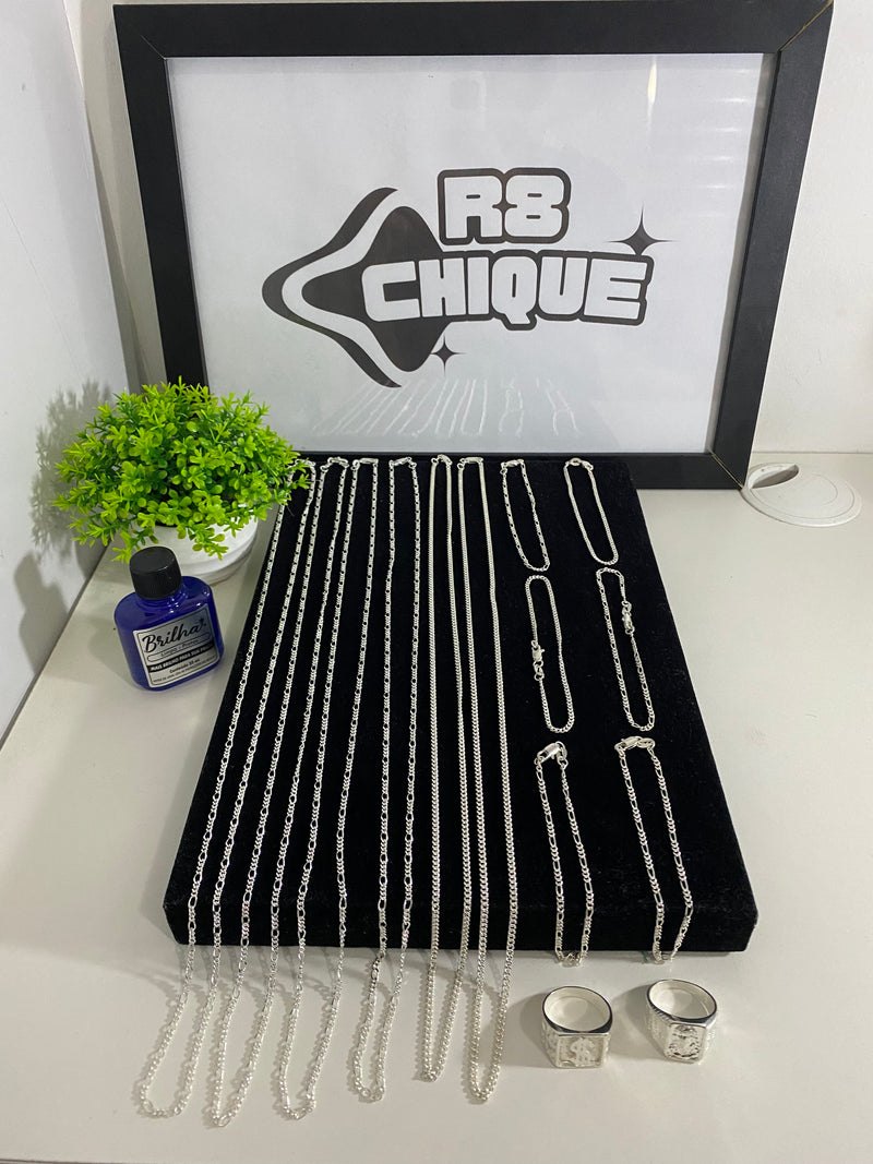 Kit Revenda | 6 Correntes + 6 Pulseiras 3MM - 3x1/1x1 / Limpa Pratas (BRINDE) - 3MM (Kit 88)