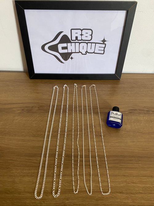 Kit Promocional | 5 Correntes + Limpa Pratas - 2 de 4MM 1x1 e 3x1 / 3 de 2MM 1x1 e 3x1 (Kit 9)