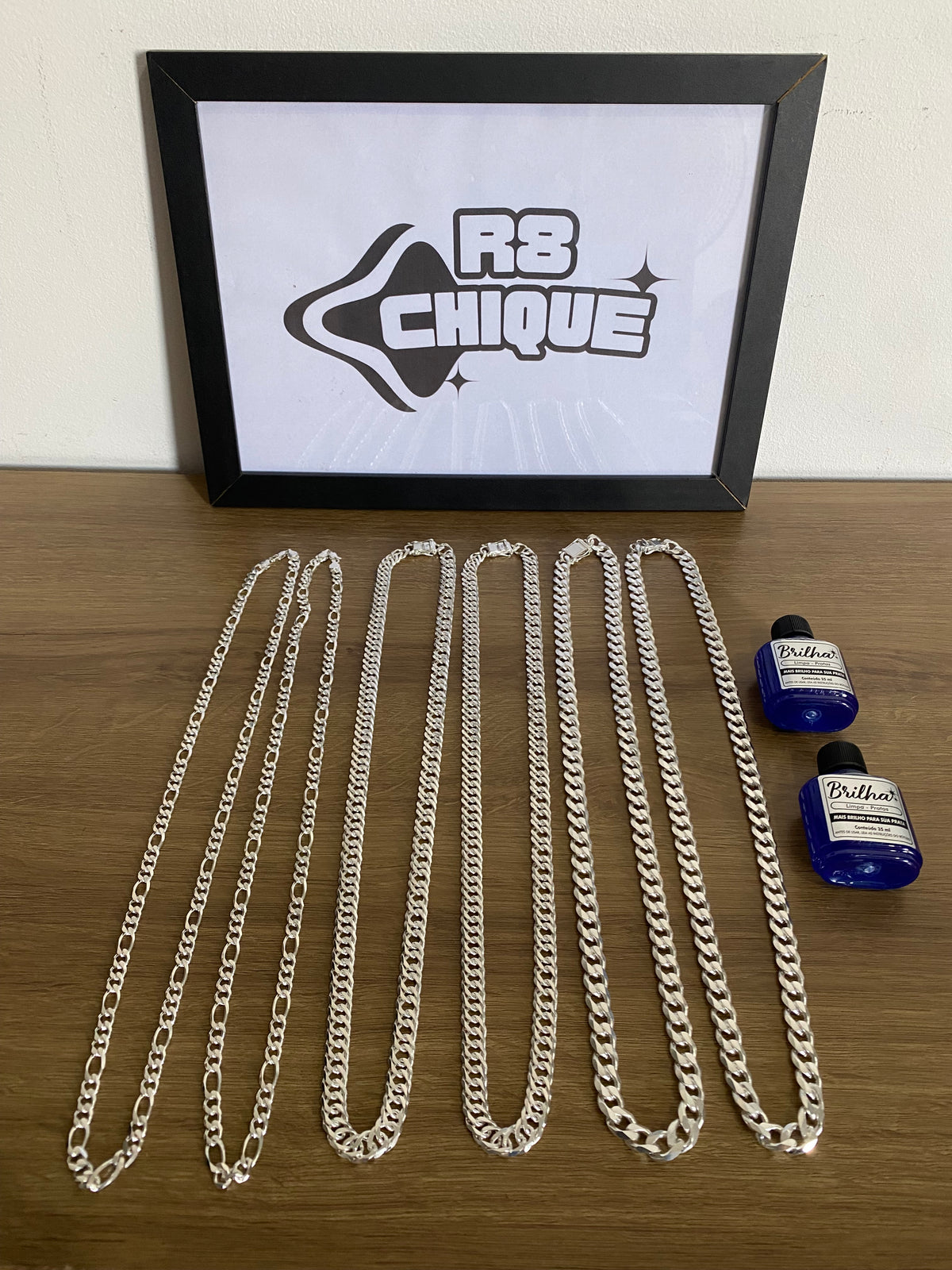 Kit Revenda | 6 Correntes / 2 de 8MM - 3x1 / 4 de 12MM - 1x1 e Elo + 2 Limpa Pratas BRINDE (Kit 66)